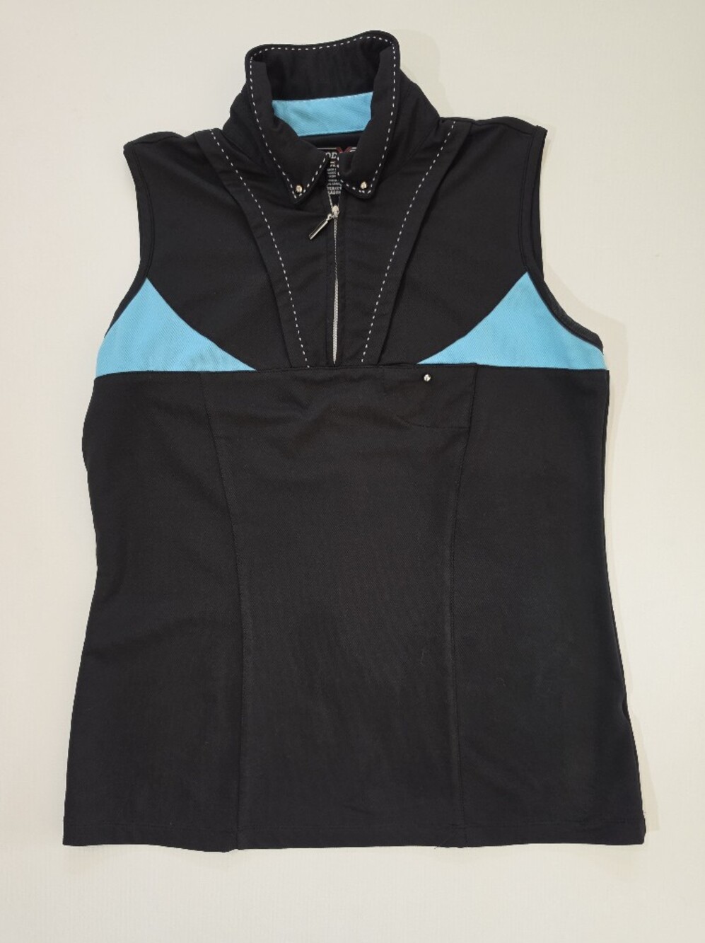 Izod X Performance 1/4 Zip Womens Small Black Teal Panel Preppy‎ Golf Polo Style